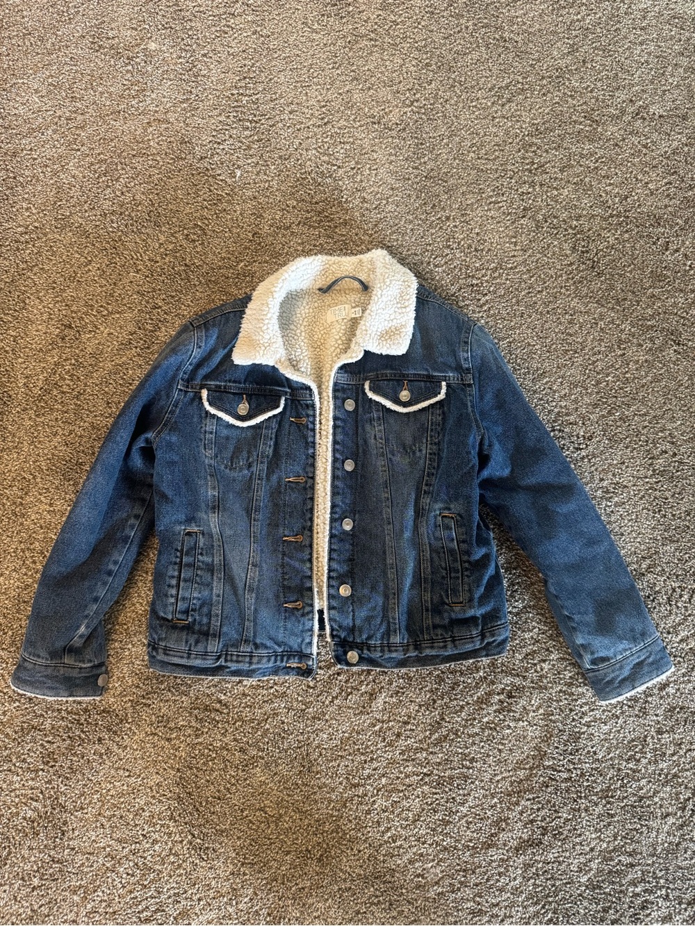 Time and Tru Dark Blue Denim Jacket with White Sherpa Trim